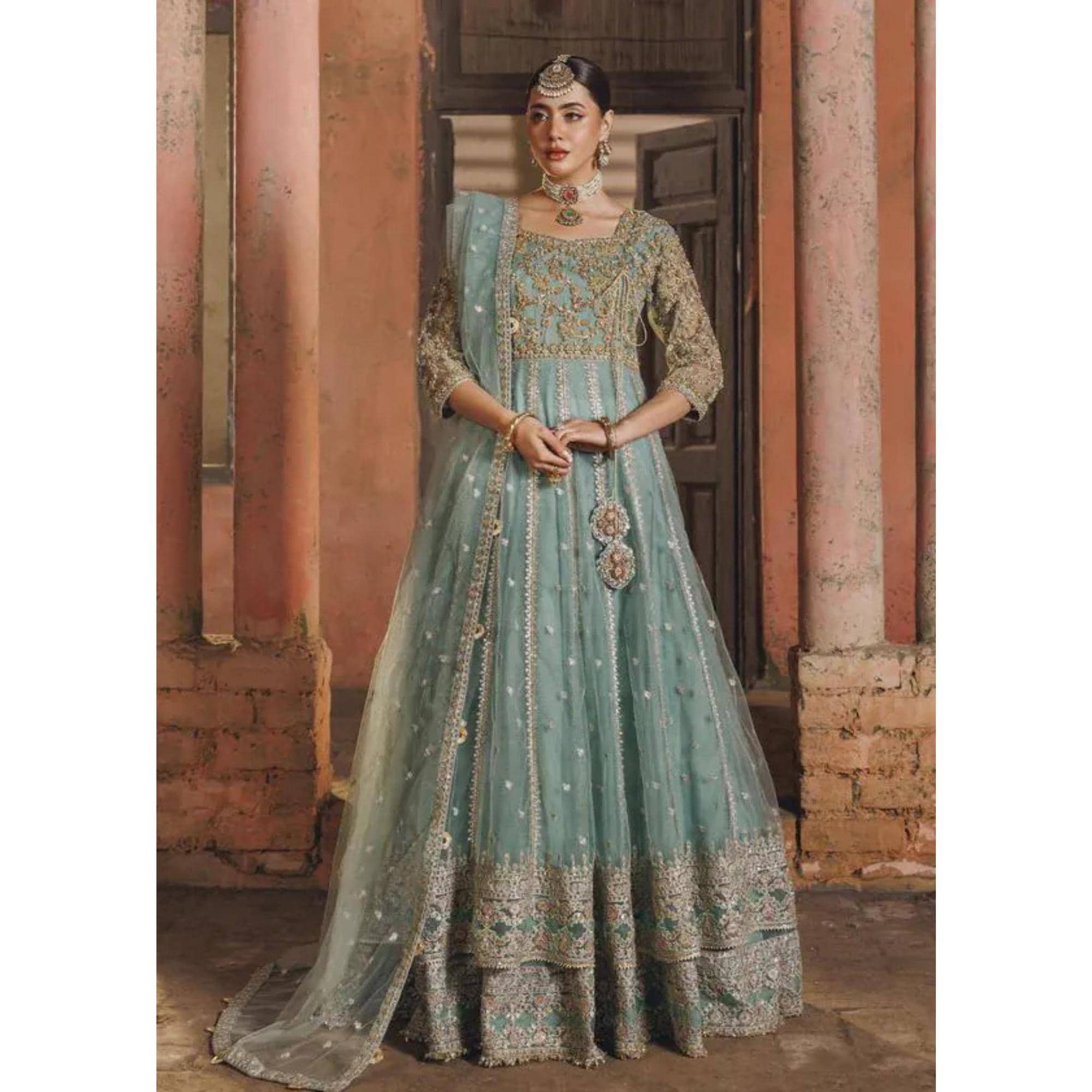 open lace back dress FAIRYTALE | NOMI ANSARI |Pastel Bridal Lehenga Choli with Hand Embroidery