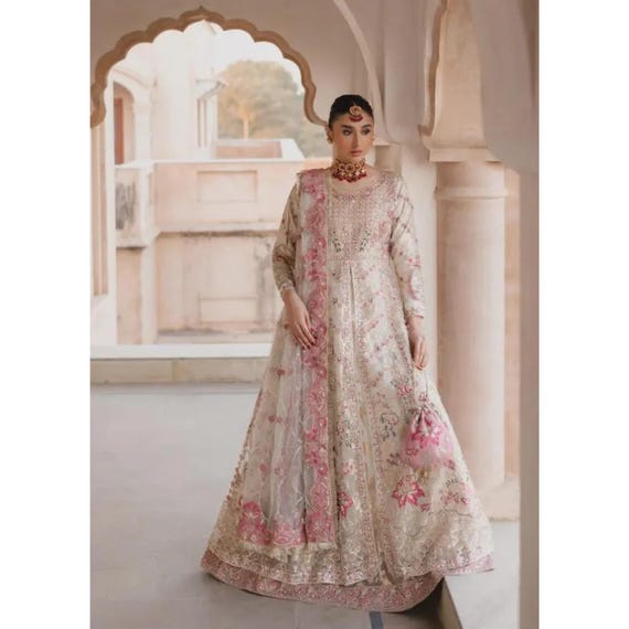 bridesmaid dresses pakistani Pakistani Pishwas Set | 4 Piece Net Dress | Wedding Guest Outfit