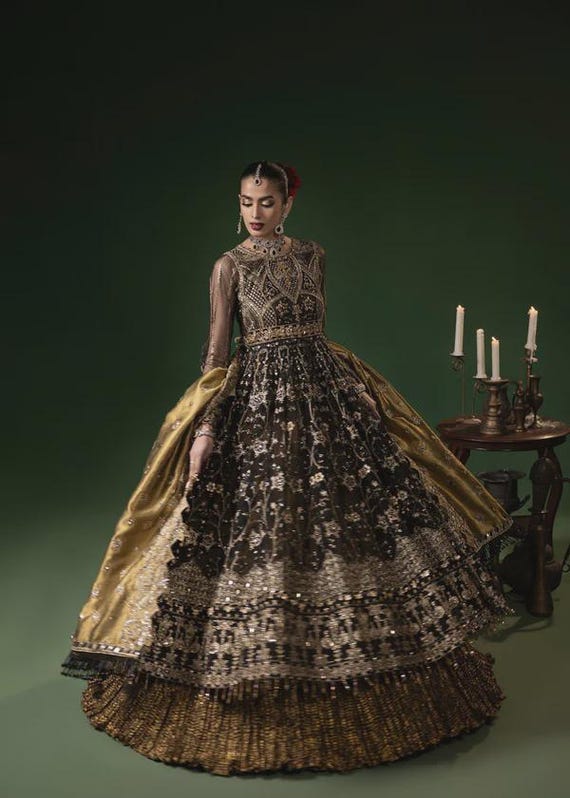 body hugging formal dresses Black Georgette Anarkali Gown Female Dresses Pakistani Festivals
