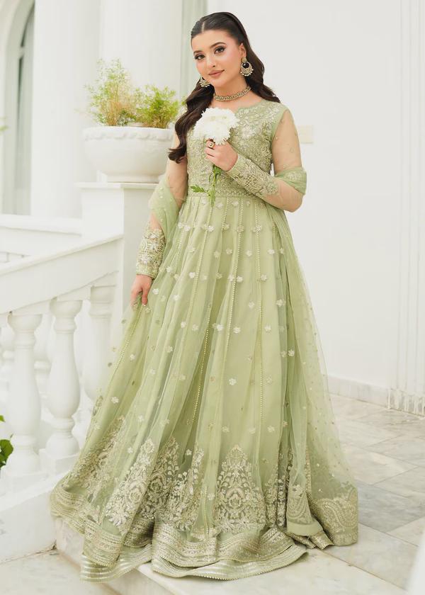 green emerald velvet dress Peach and Mint green frock – littleradha main image 1