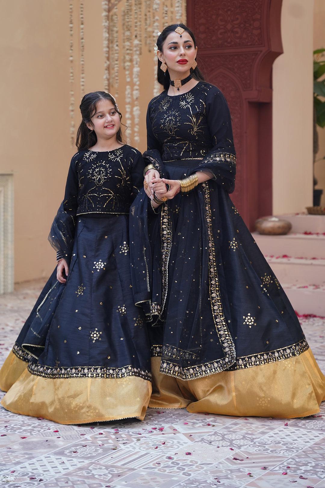 open lace back dress Teal Indian Party Wear Mother and Daughter Matching Dress