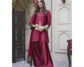 Silk Kurta Set Women | Pakistani Farshi Shalwar 3PC Casual Outfit