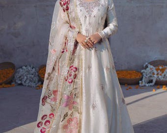 Ivory Embroidered Maxi Dress | Pakistani Wedding Guest Formal Wear