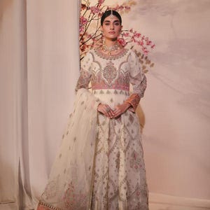 White Embroidered Organza Nikkah Dress: Pakistani Wedding Pishwas