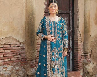 Embroidered Light Blue Cotton Suit, Pakistani 3 Piece Dress - Etsy