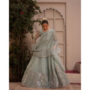 Embroidered Zari Organza Pakistani Wedding Dress with Dupatta