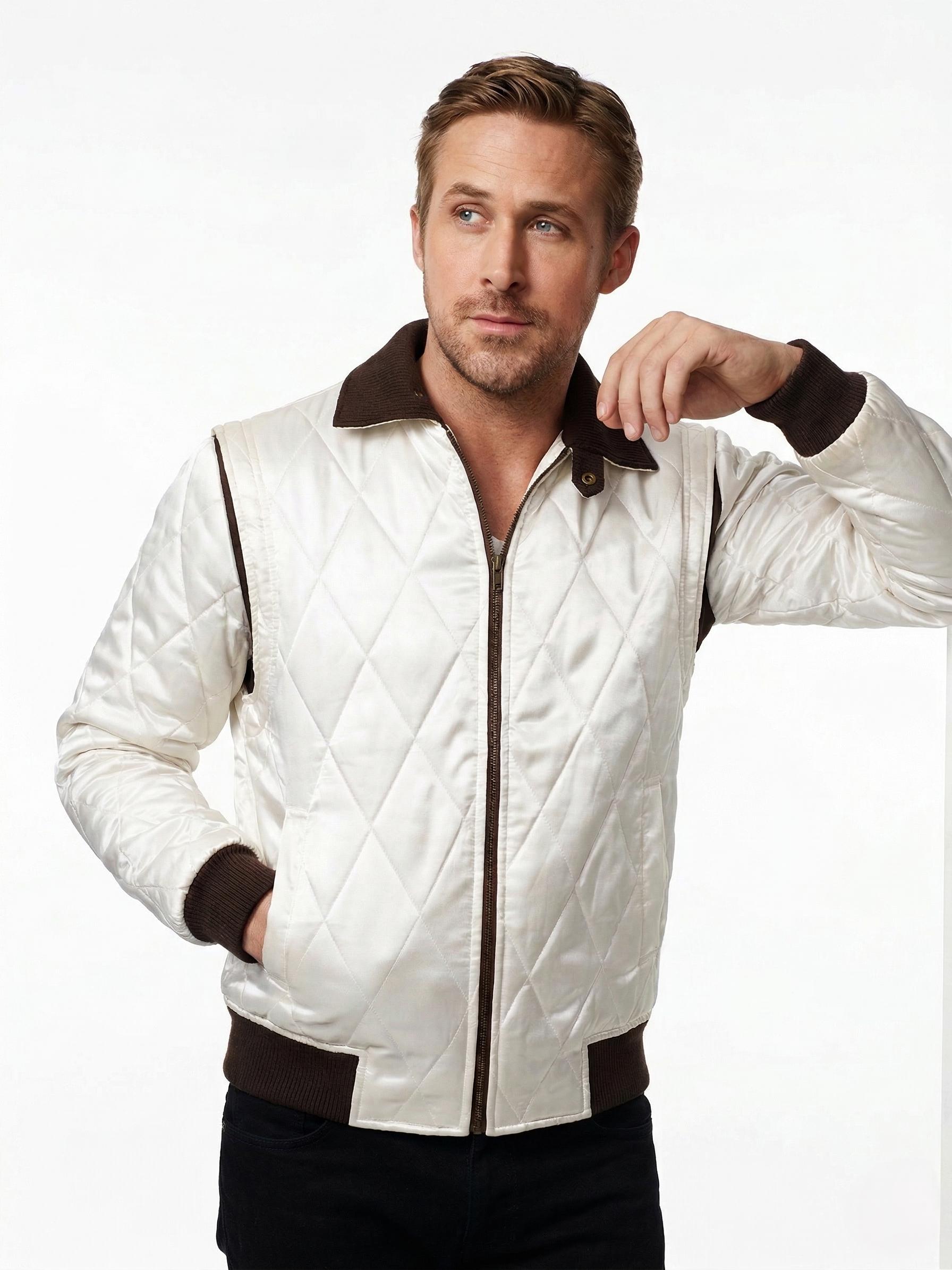 Motorcycle Drive Gosling Scorpion Logo Ivory White Bomber Satin