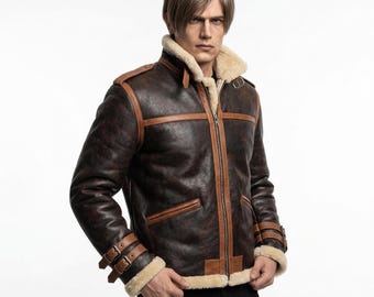 Leon Kennedy Jacket, Original Resident Evil 4 Cosplay Jacket, RAF B3 Shearling Jacket