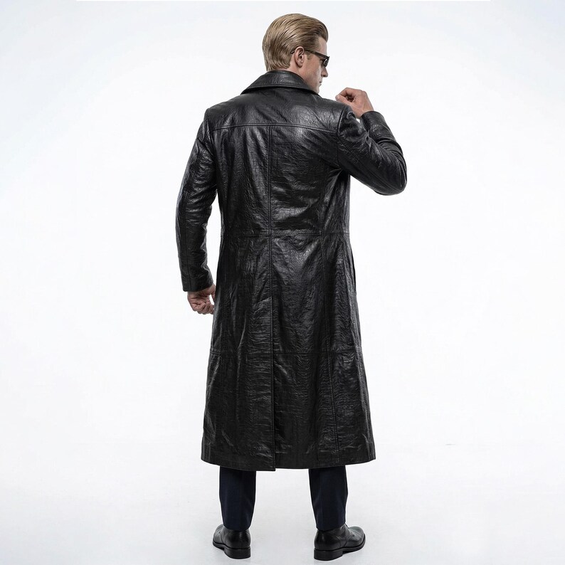 Gabardina negra de Albert Wesker para hombre, disfraz de cosplay de Resident Evil, abrigo de cosplay de RE 5, abrigo de cuero auténtico imagen 3