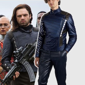 Sebastin Stan Leather Cosplay Jacket, Inspired From Bucky Barnes Infinity War Cosplay, Winter Soldier Jacket