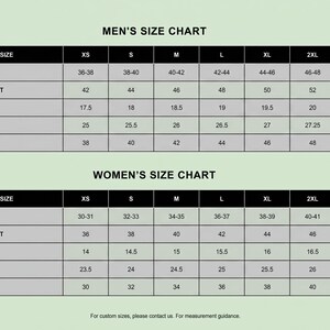 May include: A size chart for men's and women's clothing, with measurements in inches. The chart includes sizes XS to 3XL, detailing body chest, jacket chest, shoulders, sleeves, and waist measurements. The text "MEN'S SIZE CHART" and "WOMEN'S SIZE CHART" are at the top.