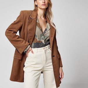 Brown Suede Leather Blazer Coat for Women