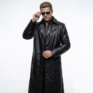 Gabardina negra de Albert Wesker para hombre, disfraz de cosplay de Resident Evil, abrigo de cosplay de RE 5, abrigo de cuero auténtico imagen 1