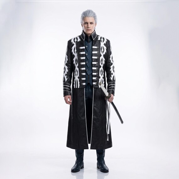 Devil May Cry 5 Vergil Cosplay Coat, DMC 5 Long Leather Trench
