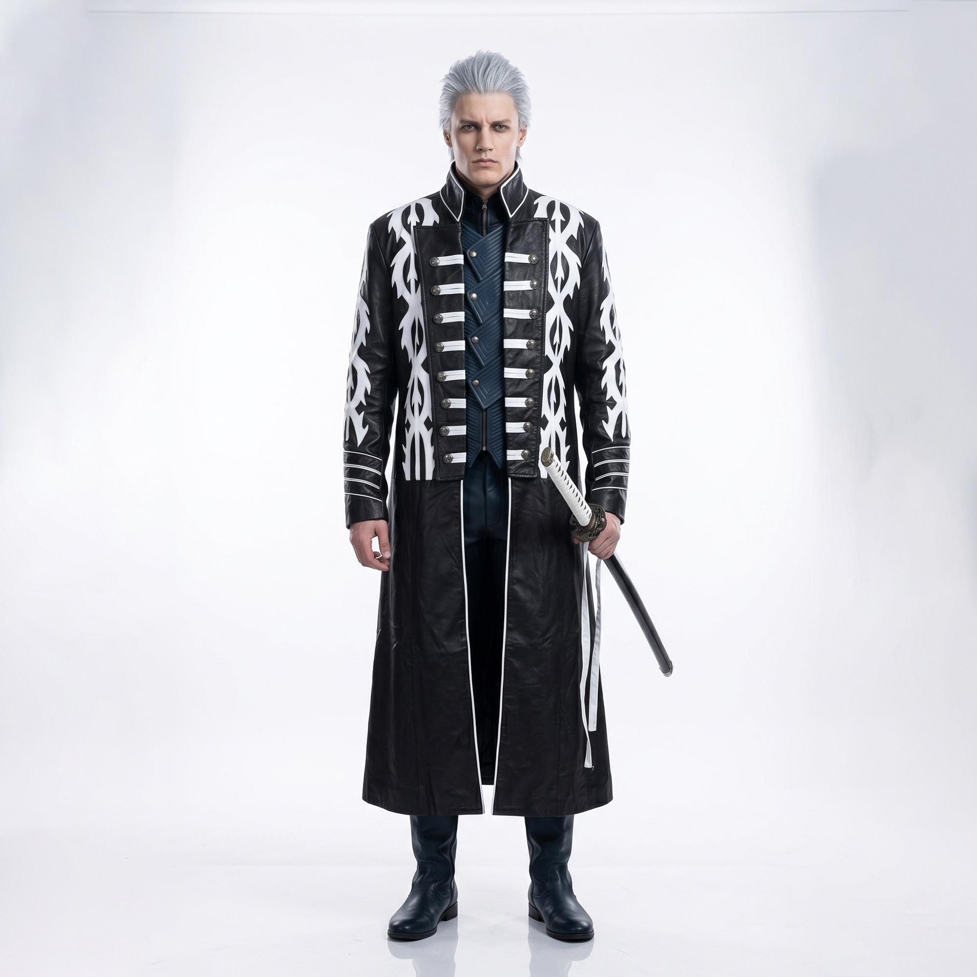 デビル メイ クライ 5 バージル コスプレ コート、DMC 5 ロング レザー