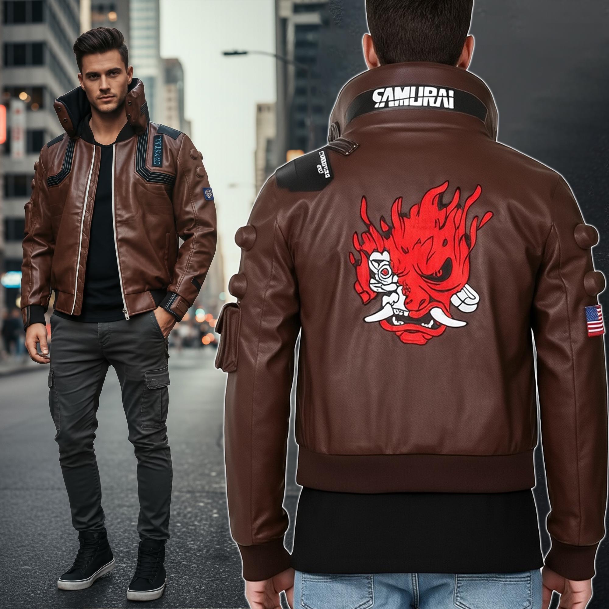 Cyberpunk Samurai Cosplay Jacket, Bomber Leather Jacket, Cosplay