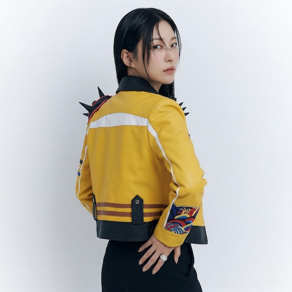 チ*リ様 this uniform jacket Kpop Demon Hunters Arden Cho Rumi Yellow Leather Jacket | Cosplay