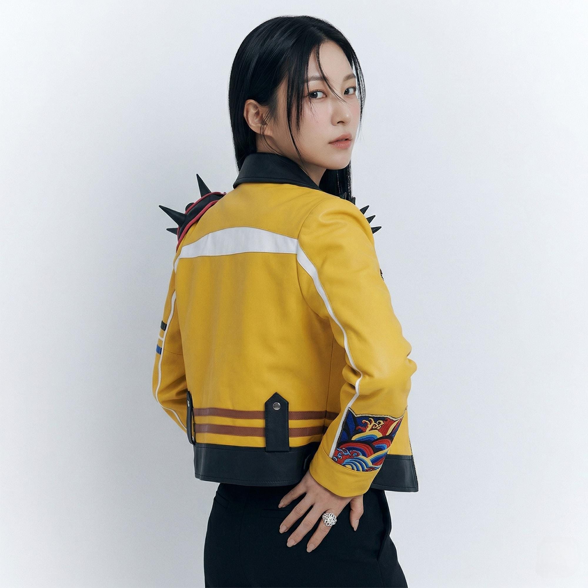 チ*リ様 this uniform jacket Kpop Demon Hunters Arden Cho Rumi Yellow Leather Jacket | Cosplay