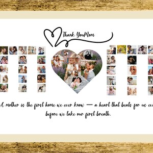 Modelo de colagem de fotos personalizado para o Dia das Mães | Presente personalizado com foto para a mãe | Colagem de letras DIY no Canva | Presente de Dia das Mães para a mãe