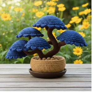 Patrón de Bonsái de Crochet: Decoración de Plantas Amigurumi (Descargar PDF) Versión en Inglés, Italiano y Francés