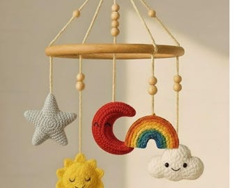 Crochet Moon and Star Baby Mobile Pattern, Amigurumi PDF (Digital Download) Eng,French Version