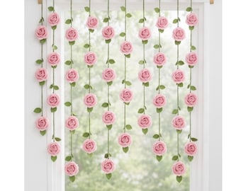 Crochet Rose Curtain,Lace Window Decor,Mother Day Gift, Spring Floral Decor
