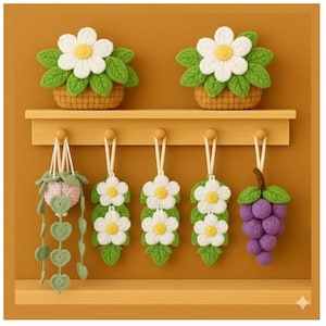 Haakpatroon autohangplant: doe-het-zelf achteruitkijkspiegeldecor (pdf-patroon) Pot met gehaakt hart