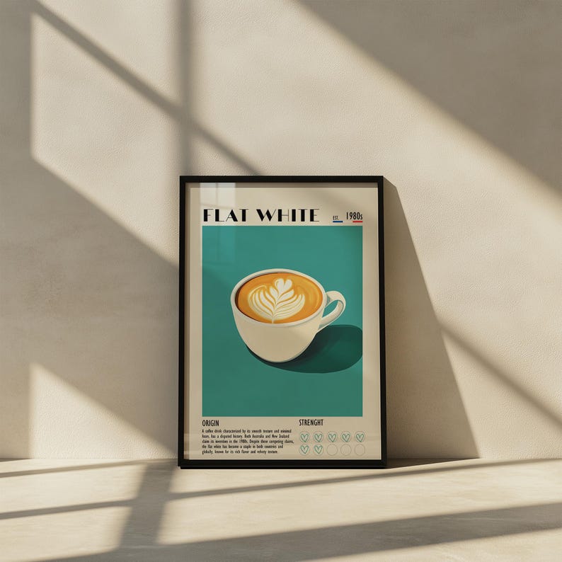 Vintage Flat White Art Print, Coffee Shop Decor image 4