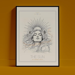 The Sun Tarot Card Print, Celestial Wall Art, Witchy Decor, Sun Line Art Poster, Positive Energy Gift