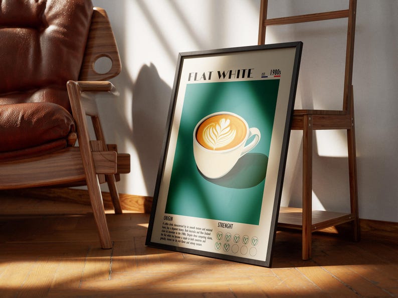 Vintage Flat White Art Print, Coffee Shop Decor image 3