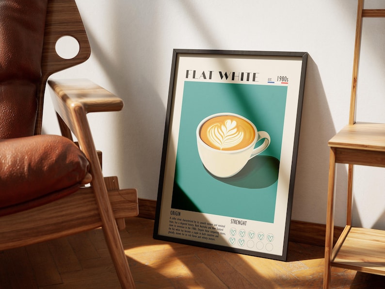 Vintage Flat White Art Print, Coffee Shop Decor image 1