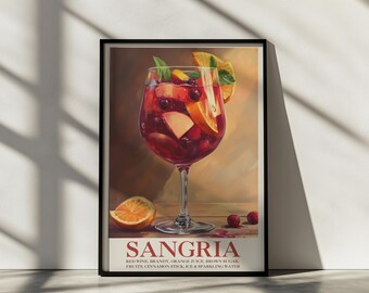 Impresión artística de sangría: Ilustración vibrante de cóctel de vino (descarga digital)