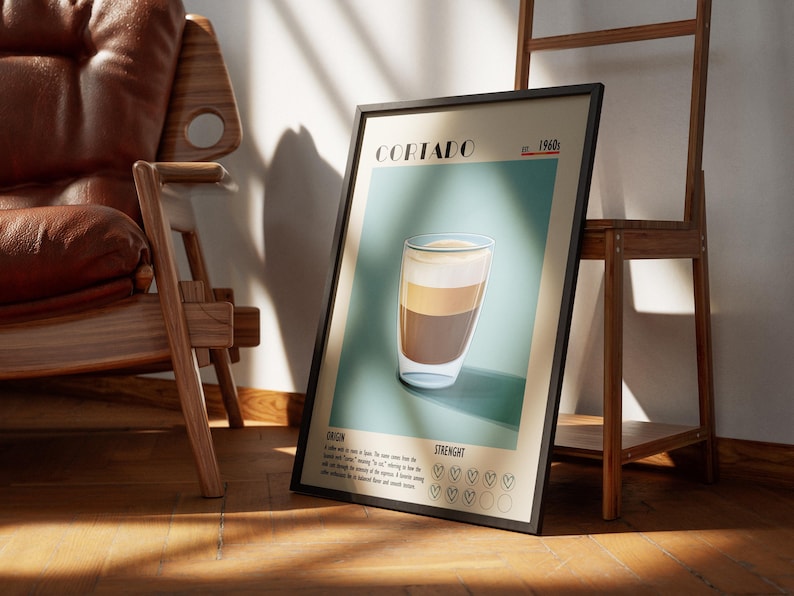 Affiche giclée d'art de café Cortado, décoration de café image 2