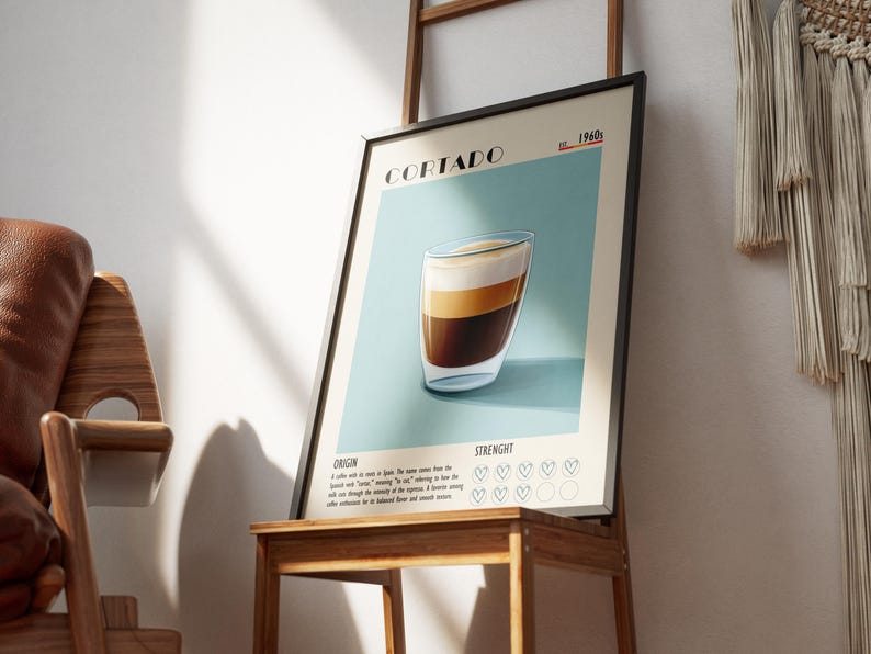 Affiche giclée d'art de café Cortado, décoration de café image 3