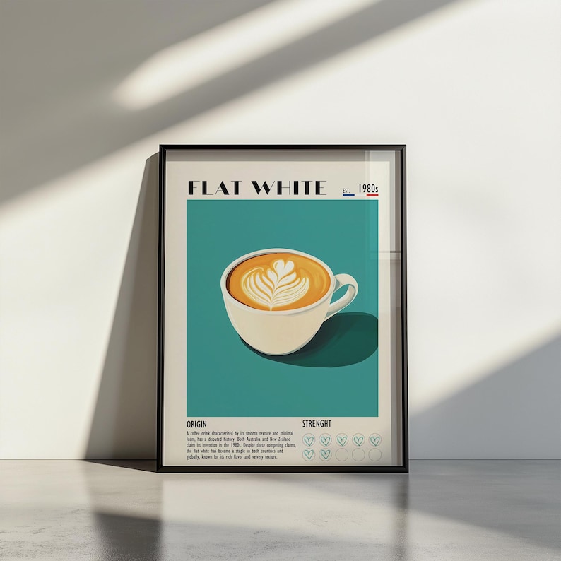 Vintage Flat White Art Print, Coffee Shop Decor image 5