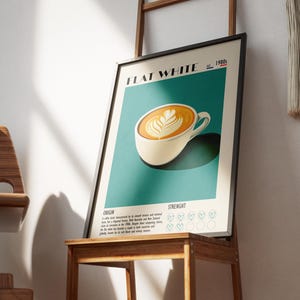 Vintage Flat White Art Print, Coffee Shop Decor image 2