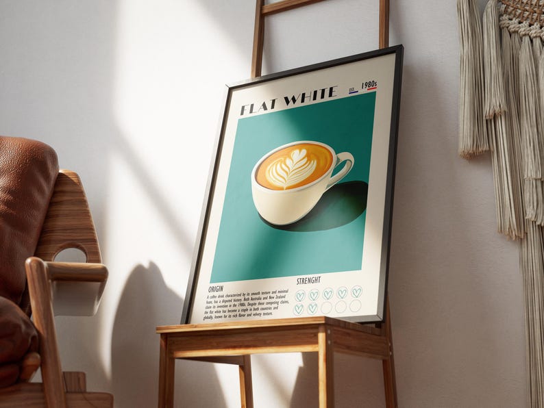 Vintage Flat White Art Print, Coffee Shop Decor image 2