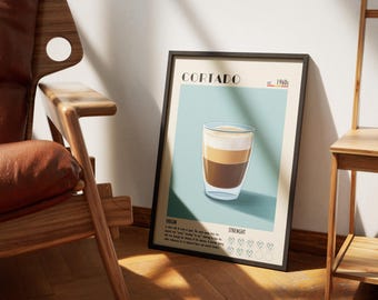Cortado Coffee Art Giclée Poster, Coffee Shop Decor