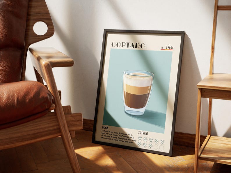 Affiche giclée d'art de café Cortado, décoration de café image 1