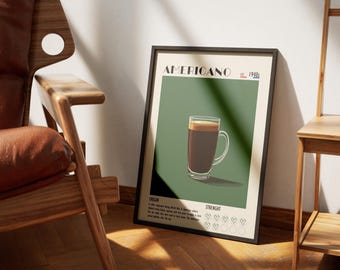 Vintage Americano Coffee Poster Print, Retro Kitchen Decor