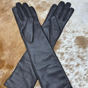 Handmade Opera Length Sheep Leather Gloves – Elegant Black Evening Gloves