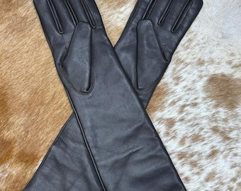 Handmade Opera Length Sheep Leather Gloves – Elegant Black Evening Gloves