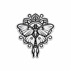 Black and White Moth Embroidered Patch – Gothic Mandala Insect Applique