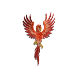 Rising Phoenix Embroidered Patch – Red Gold Mythical Fire Bird Badge