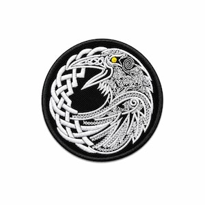 Celtic Raven Embroidered Patch – Black White Nordic Bird Badge