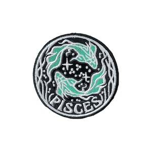 Pisces Zodiac Embroidered Patch – Teal Black Astrology Fish Badge