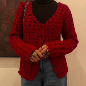 Handmade Red Crochet Cardigan – Stylish & Cozy Women’s Knitwear
