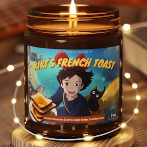 Kiki&#39;s French Toast Candle | Delivery Service Ghibli Inspired Japanese Bakery Jiji Miyazaki Anime | Hand Poured Vegan Wax | 9 oz, 4 oz