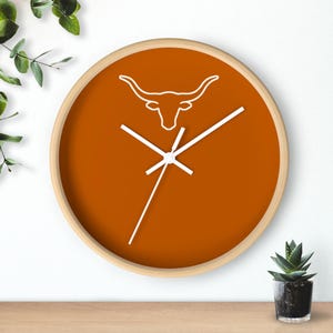 UT Austin Wall Clock, Texas Longhorns Dorm Decor, Hook Em Horns Clock, Back to School UT Gift, College Student Dorm Decor, TX Longhorn pride