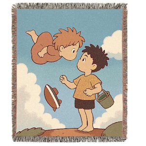 Ponyo Woven Blanket, Studio Ghibli Gift, My Neighbor Totoro Blanket, Howls, Ghibli, Ponyo, Mononoke, Spirited Away, Kiki, soot sprite gift